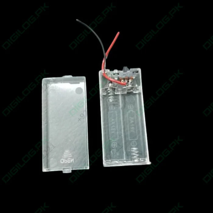 2 Cell AA Battery Box Transparent Battery Holder with Switch and Cover Container