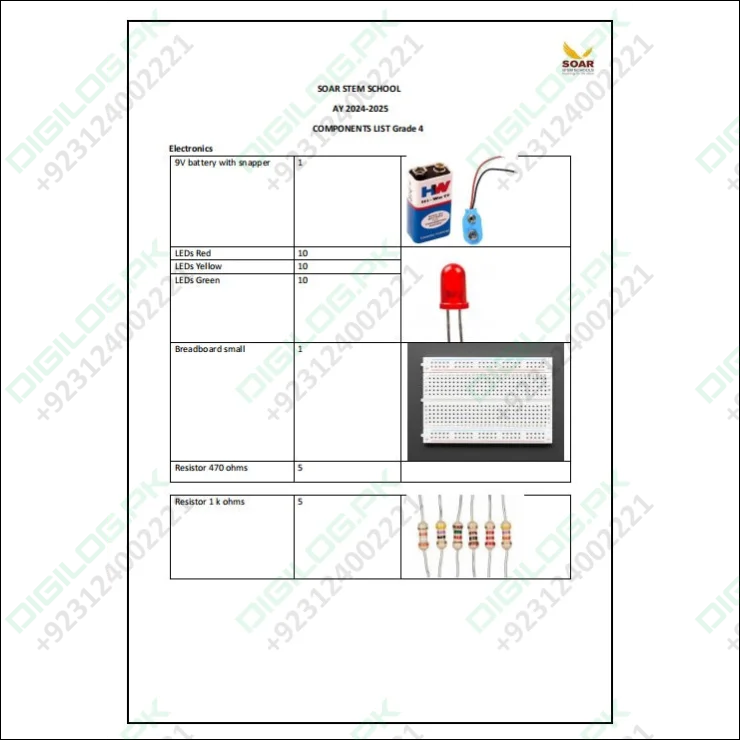 Soar Stem school AY 2024-25 Component list for Grade 4