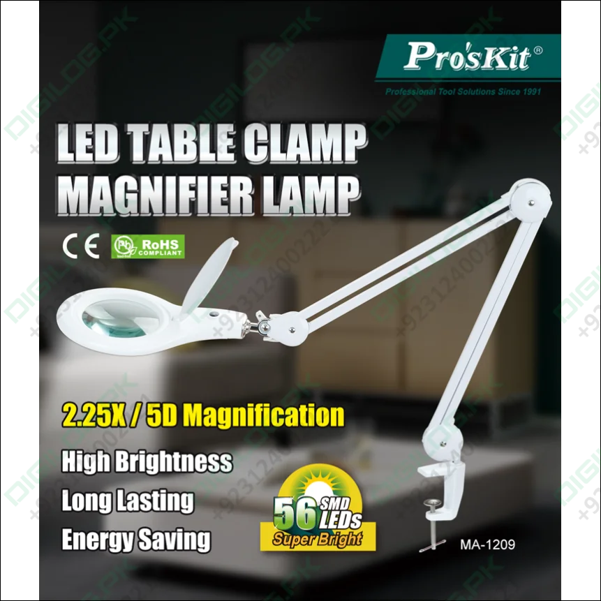 Proskit MA 1209 Clip-on 5D Magnifying Glass LED Light - Perfect for Tool Repair and Detailed Work