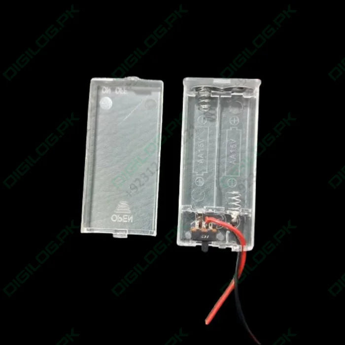 2 Cell AA Battery Box Transparent Battery Holder with Switch and Cover Container