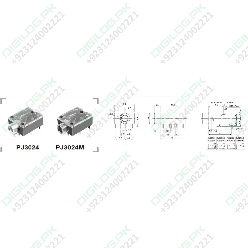 With Fitting Nut 3.5mm 1/8 Female Audio Connector 5 Pin DIP Stereo Headphone Jack PJ3024M